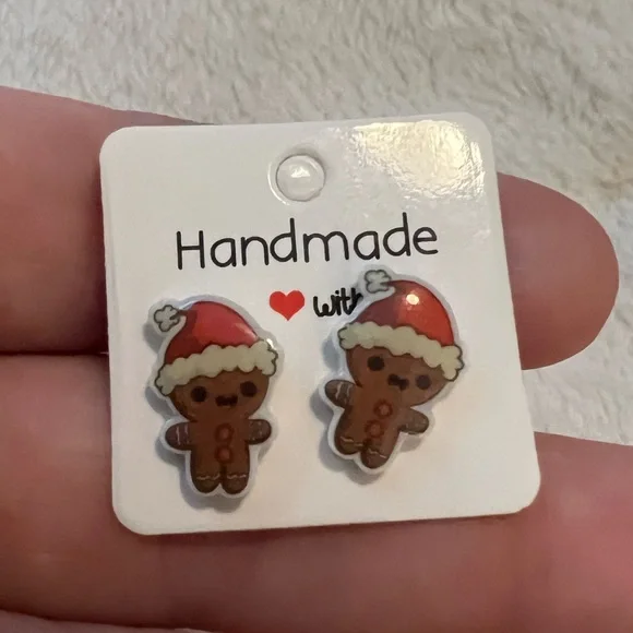 Gingerbread with Santa hat earrings - Picture 3 of 4